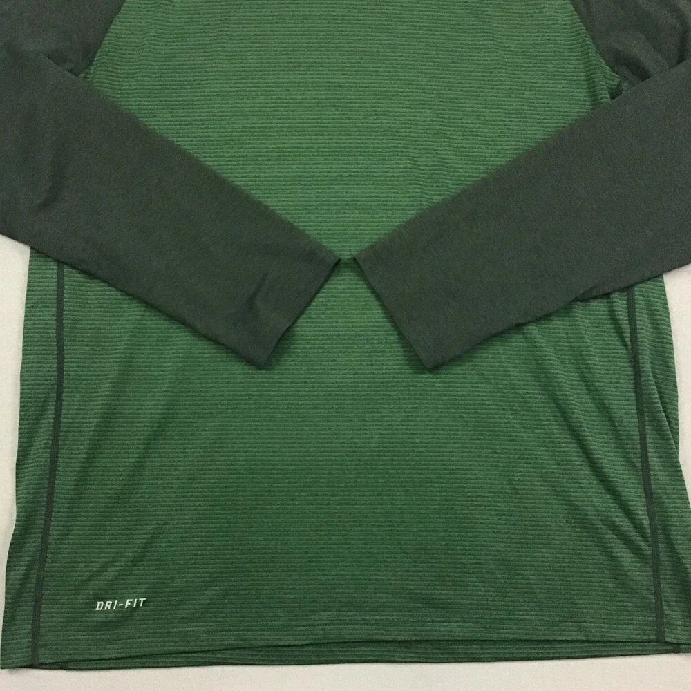 Nike Shirt Men Large Green Long Sleeve Pullover Dri-FIT Hood Pullover Tee L *